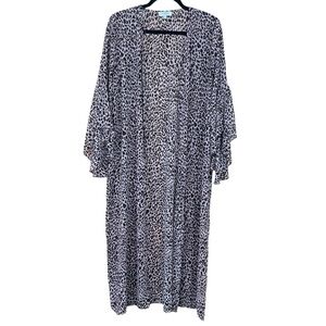 Umgee Women’s S Dusty Pink Sheer Leopard Print Bell Sleeve, Open Duster Cardigan